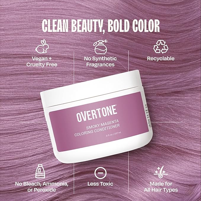 Overtone Haircare Color Depositing Conditioner - 8 oz Semi-Permanent Tint with Shea Butter & Coconut Oil - Temporary Vegan, Cruelty-Free Hair Tint/Dye - Smoky Magenta