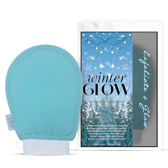 Seraphic Skincare Winter Glow Premium Exfoliating Mitt for Body 1pc – Exfoliating Glove & Body Scrubber for Shower Use, Deep Body Exfoliation, Dead Skin Removal & Self Tanner & Self Tanner Washcloth