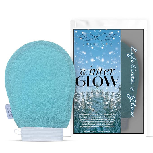 Seraphic Skincare Winter Glow Premium Exfoliating Mitt for Body 1pc – Exfoliating Glove & Body Scrubber for Shower Use, Deep Body Exfoliation, Dead Skin Removal & Self Tanner & Self Tanner Washcloth