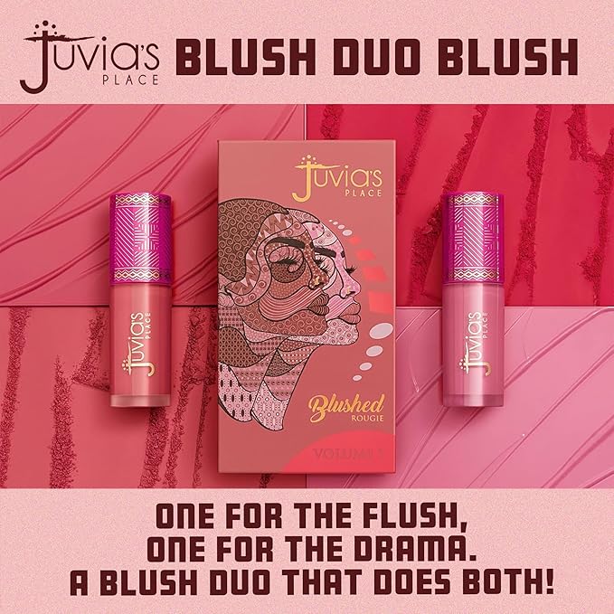 Juvia's Place Blushed Duo Blush Volume5 - Two Tone Pigmented Buildable Pressed Mineral Powder - Rosy Natural Cheeks Matte Fresh Finish for All Skin Color