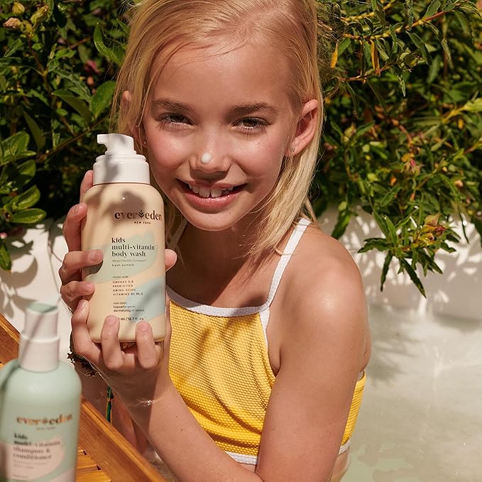Evereden Kids Travel Essentials Set: Clean & Vegan 5-Piece Skin Care Travel Set for Kids | Body Wash, Lotion, Face Wash, Cream, 2-in-1 Shampoo & Conditioner | TSA-approved | Travel Size Toiletries