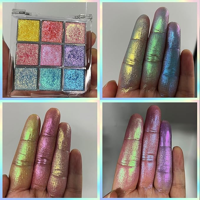Professional super multi-chrome 9 color eyeshadow palette,long-lasting and handmade chameleon eyeshadow,100% Vegan and Cruelty Free with special colors,Super Smooth and Highly Pigmented (#01)