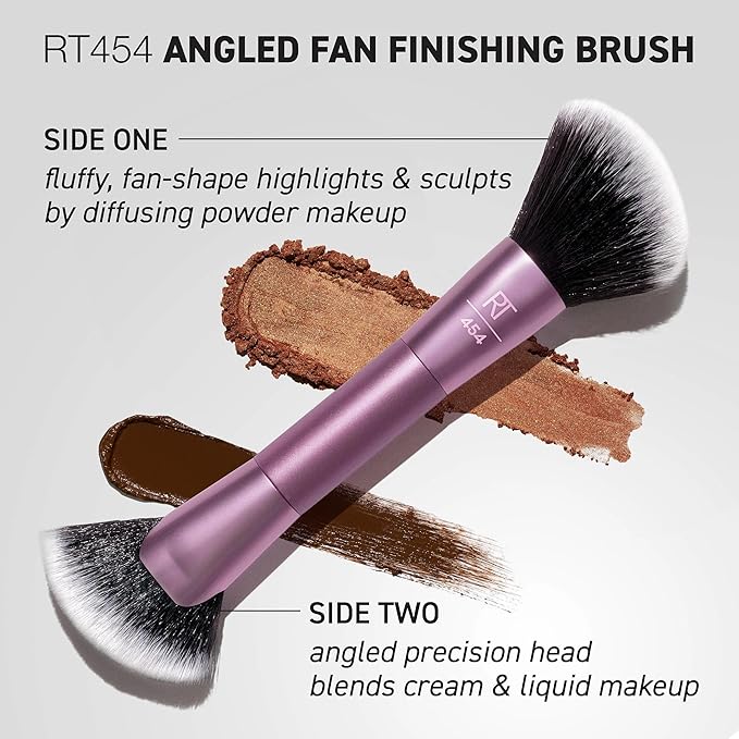 Real Techniques Angled Fan Finishing Brush, Dual-Ended Contour, Bronzer & Blush Makeup Brush for Blending Powder or Cream Products, UltraPlush Bristles, Cruelty-Free, 1 Count