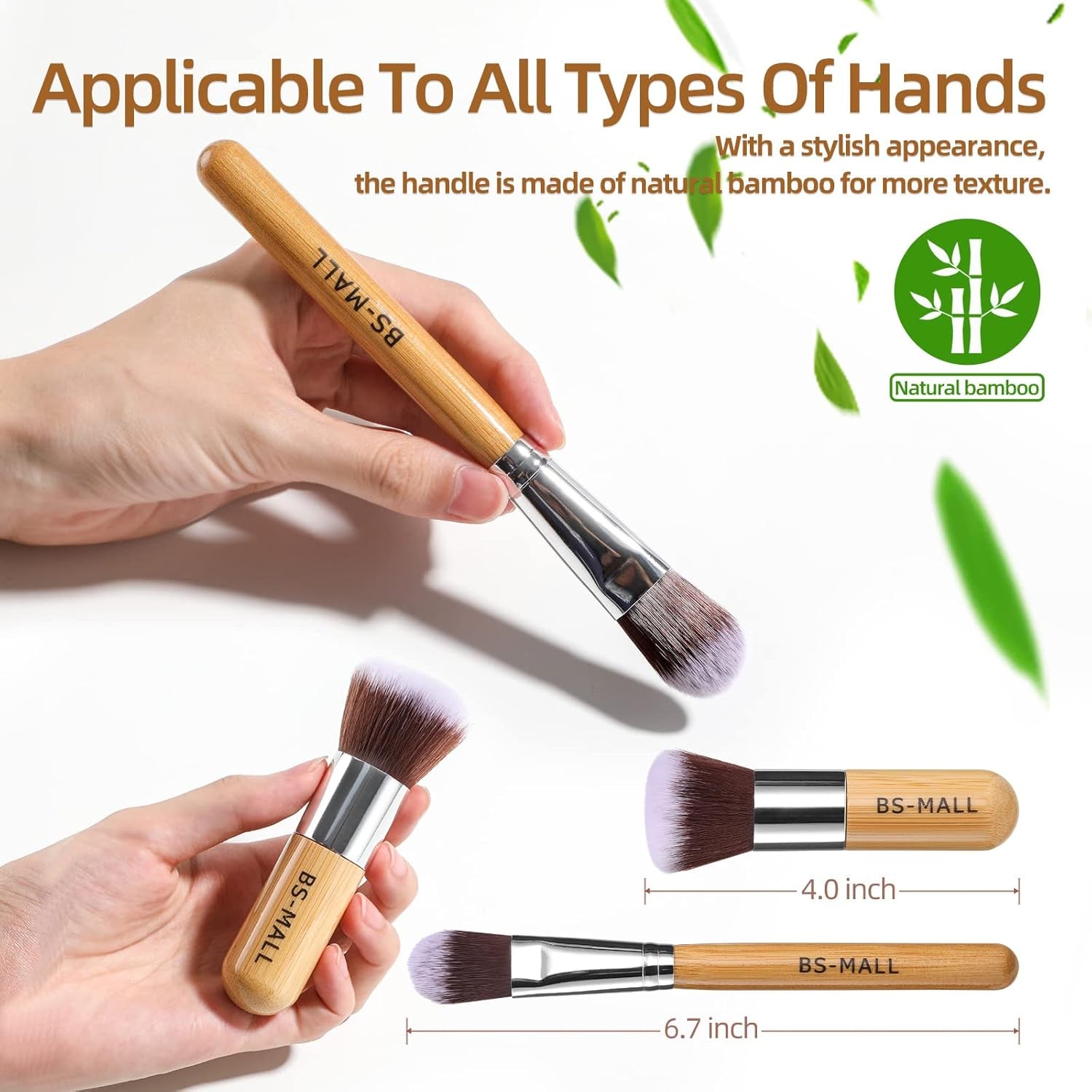 Makeup Brush Set 11Pcs Bamboo Synthetic Kabuki Brush Set Foundation Powder Blending Concealer Eye Shadows Blush Cosmetics Brushes with Organizer Bag & Makeup Sponge