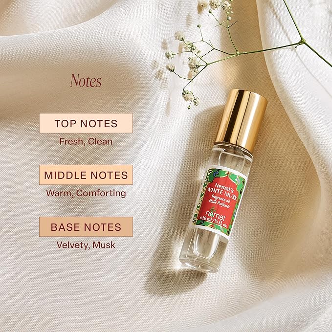 White Musk Perfume Oil Roll-On - White Musk Fragrance Oil Roller (No Alcohol) Perfumes for Women and Men by Nemat Fragrances, 10 ml / 0.33 fl Oz