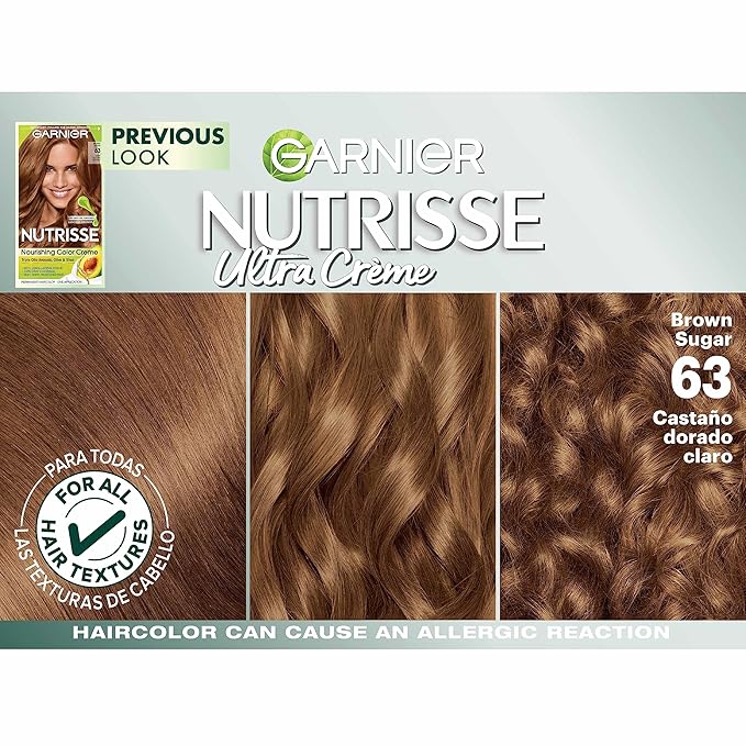 Garnier Nutrisse Ultra Crème Hair Color, Permanent Hair Dye with 100% Gray Coverage, Vegan & Cruelty-Free, 63 Light Golden Brown (Brown Sugar), 2 Count