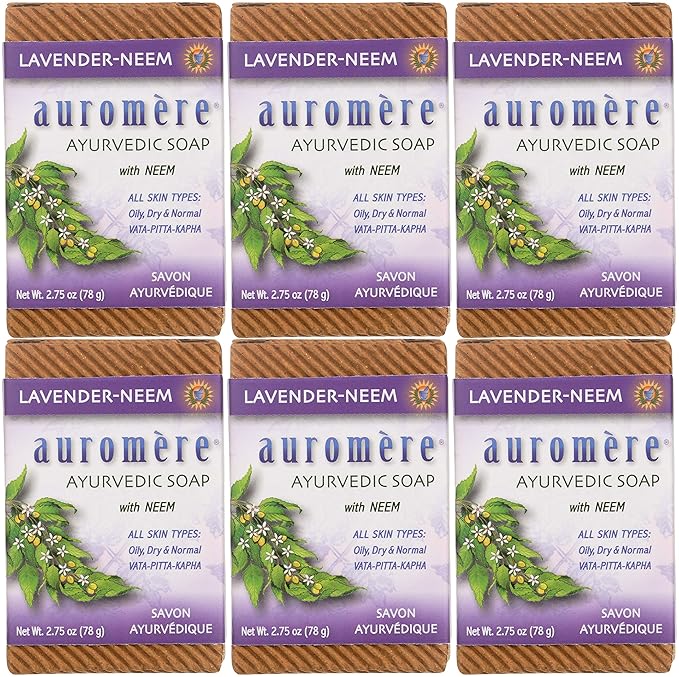 Auromere Ayurvedic Bar Soap, Lavender Neem - Eco Friendly, Handmade, Vegan, Cruelty Free, Natural, Non GMO (2.75 oz), 6 pack