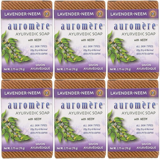 Auromere Ayurvedic Bar Soap, Lavender Neem - Eco Friendly, Handmade, Vegan, Cruelty Free, Natural, Non GMO (2.75 oz), 6 pack
