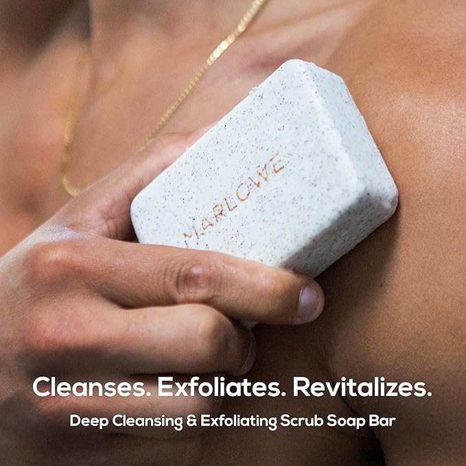MARLOWE. No. 102 Body Scrub Soap 7 oz (3 Bars), Cedarwood & Sea Salt, Exfoliating Soap Bar with Shea Butter, Olive Oil & Green Tea Extracts, Cleanses, Smooths & Revitalizes Skin, Fresh & Zesty Scent