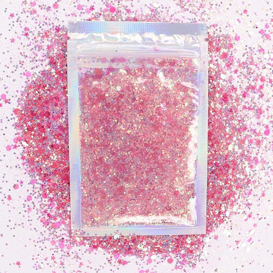 Pink - Holographic Chunky Glitter Gel for Body, Face, Hair - Vegan & Cruelty Free - Electric Bliss Beauty - Uses Include: Festival Rave Makeup Holidays Cheerleading & More