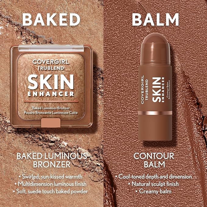 COVERGIRL TruBlend Skin Enhancer Baked Luminous Bronzer, with Hyaluronic Acid & White Rose Extract, Blends Seamlessly - 320 Caramel (Medium Bronze with Copper Swirls)