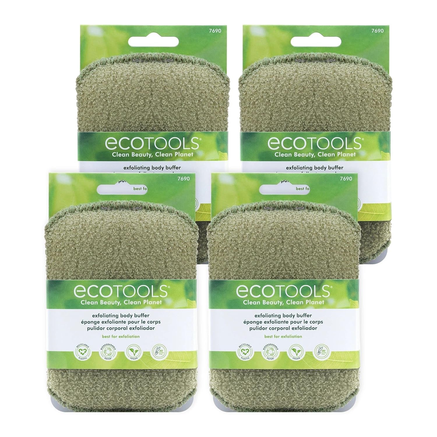 Exfoliating Body Buffer, for Body Cleansing, Designed with Strap, Sustainable and Vegan Body Scrubber, 4 Count (Pack of 1)