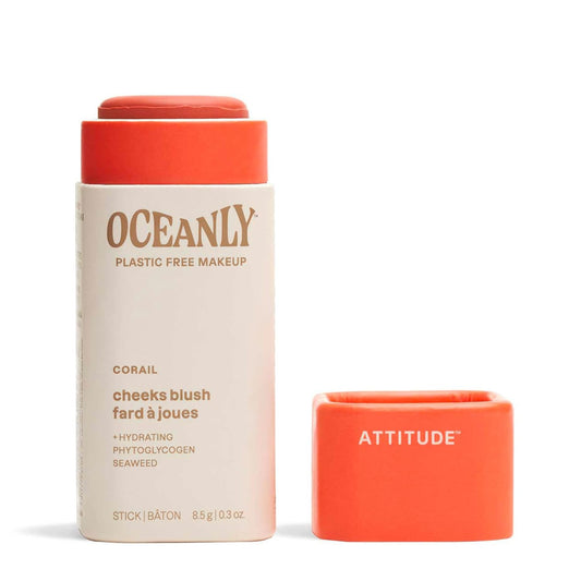 Oceanly Plastic-Free Lightweight Blush Stick, Titanium Dioxide-Free, EWG Verified, Vegan & Cruelty-Free Makeup, Corail, 0.3 Ounces