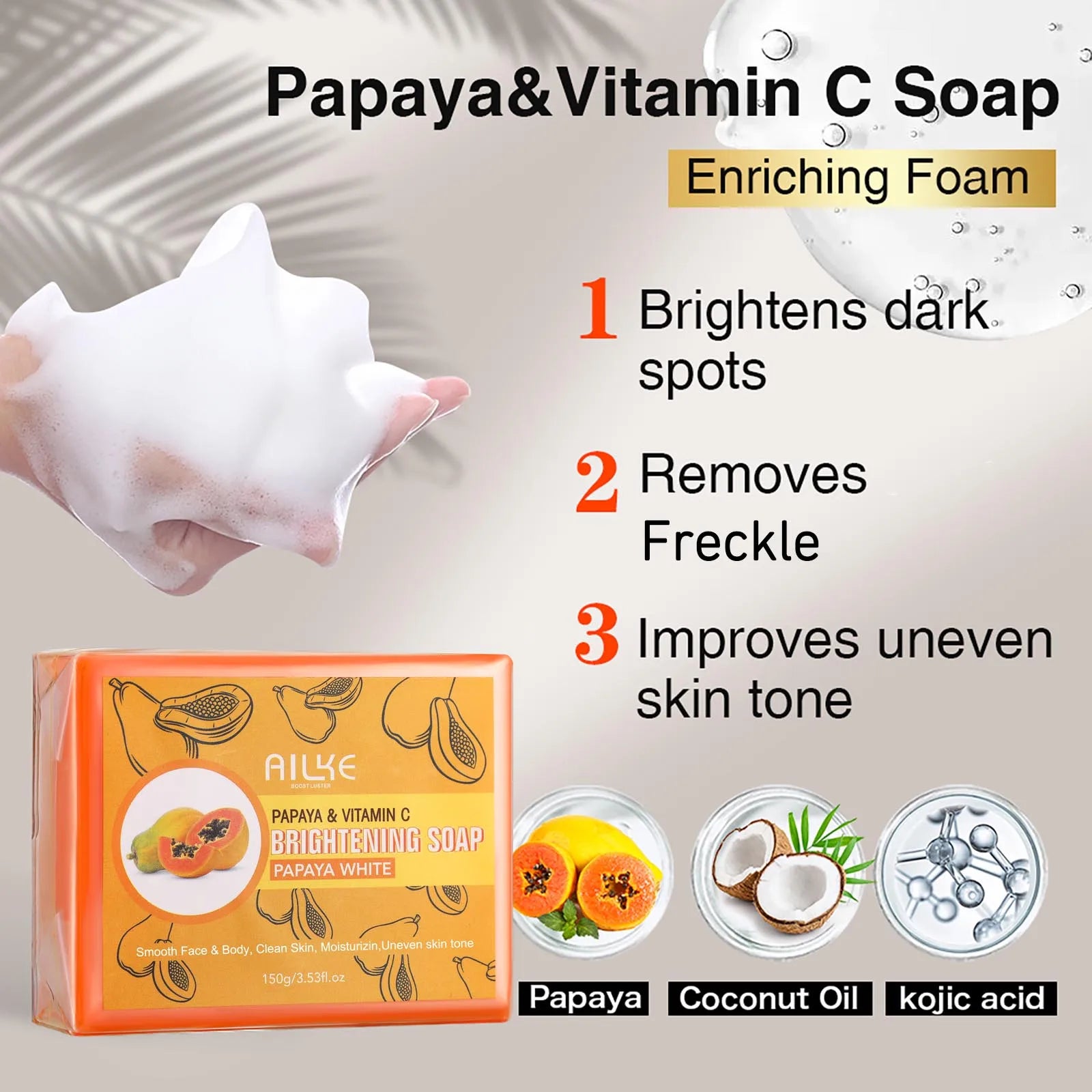 Skin Whitening Handmade Soap -Organic Papaya Soap for Black Spots, Clean Stains, Improves Dull Skin, Face & Body & Hands