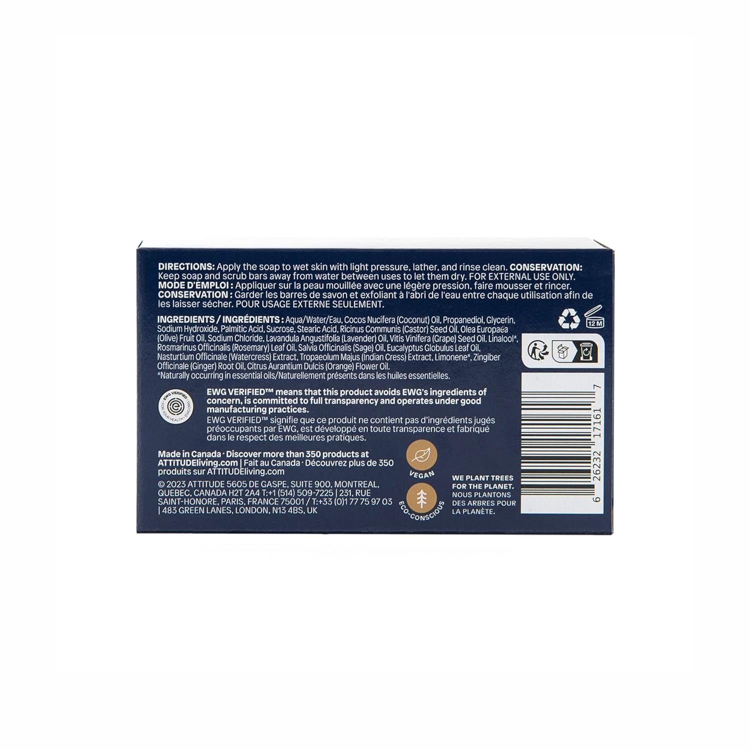 Body Soap Bar, Natural Origin,Protects and Softens Dry Skin, Coconut & Olive Oils, for Men and Women, EWG Verified & Vegan, Sage & Rosemary, 4 Oz