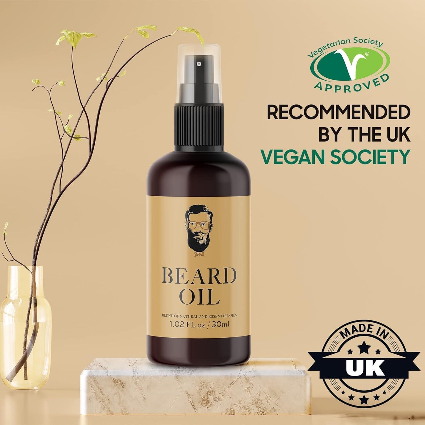Vegan Multi-Purpose Beard Oil for Eliminating Dandruff and Impurities in Hair, 1.02 Oz