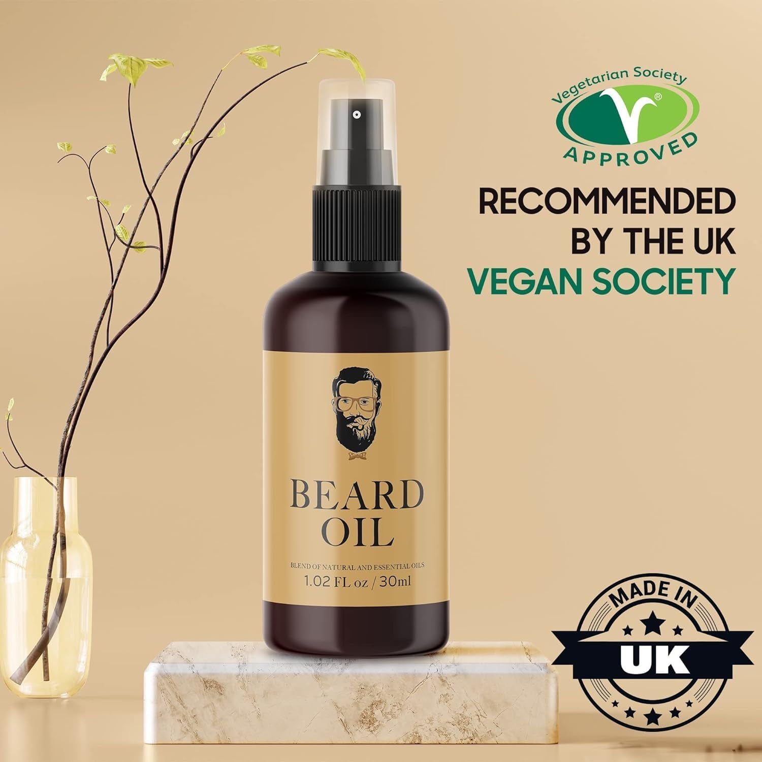 Vegan Multi-Purpose Beard Oil for Eliminating Dandruff and Impurities in Hair, 1.02 Oz