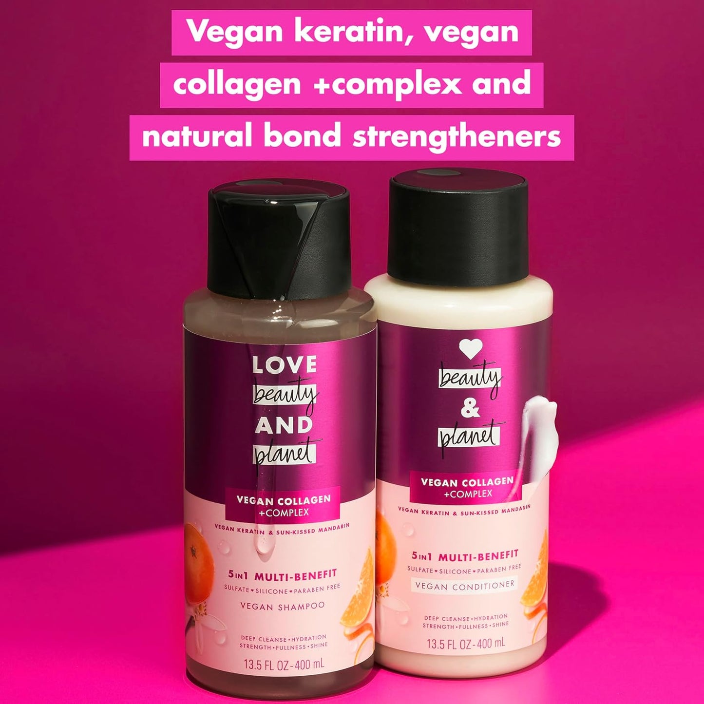 5-In-1 Multi-Benefit Shampoo Vegan Keratin Collagen & Sun-Kissed Mandarin for a Deep Cleanse, Hydration, Strength, Fullness & Shine, 13.5 Oz
