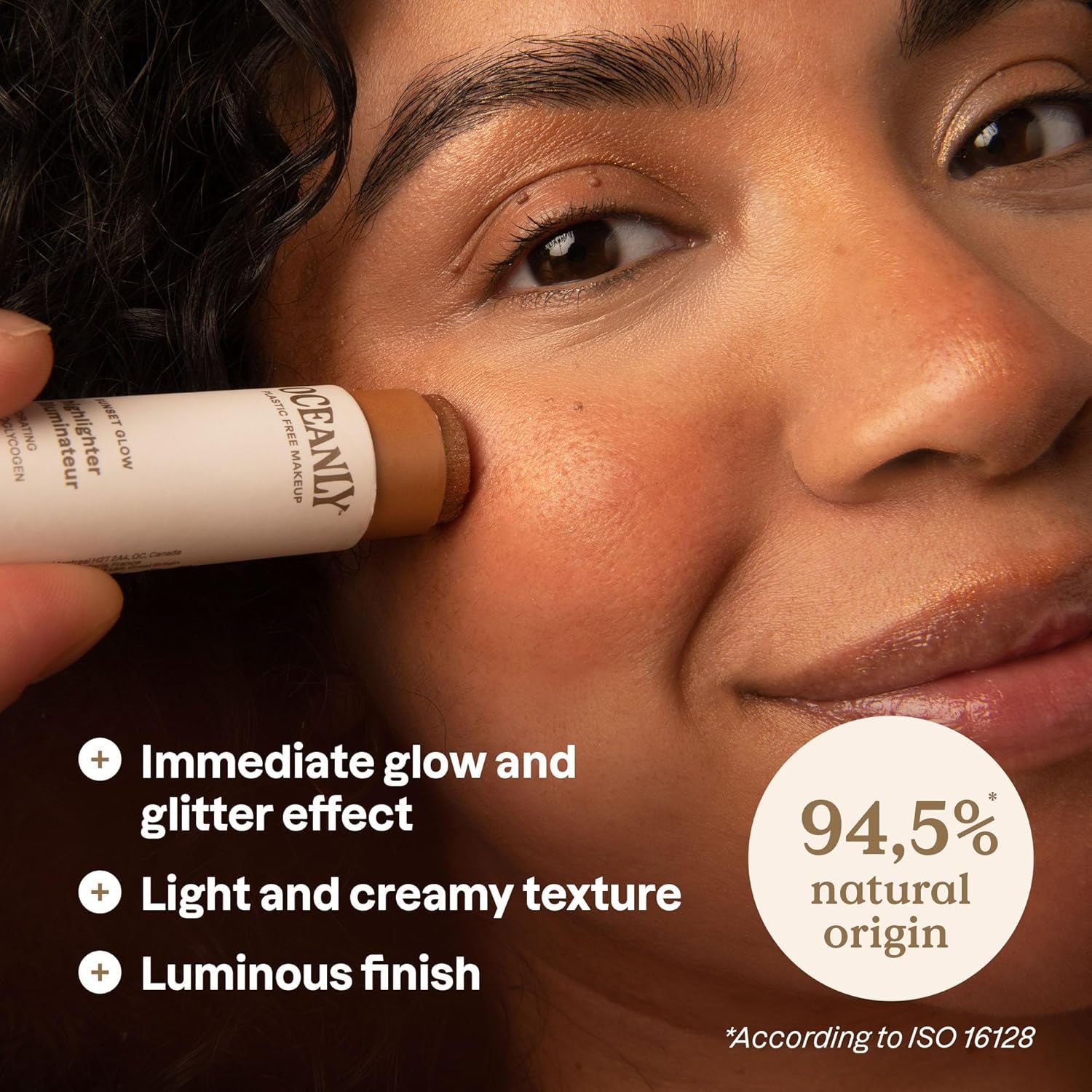 Oceanly Lightweight Highlighter Stick, Titanium Dioxide-Free, EWG Verified, Plastic-Free, Vegan & Cruelty-Free Makeup, Sunset Glow, 0.3 Ounces