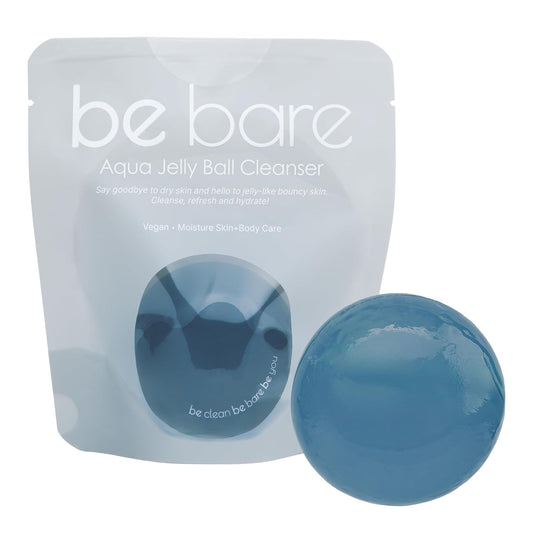 Be Bare Jelly Ball Cleanser, Daily Face Wash Korean Skin Care Cleanser Ball for Dry Skin with Squalane & Hyaluronic Acid for Skin Hydration and Moisturizing - Fresh Aqua (1.41Oz)