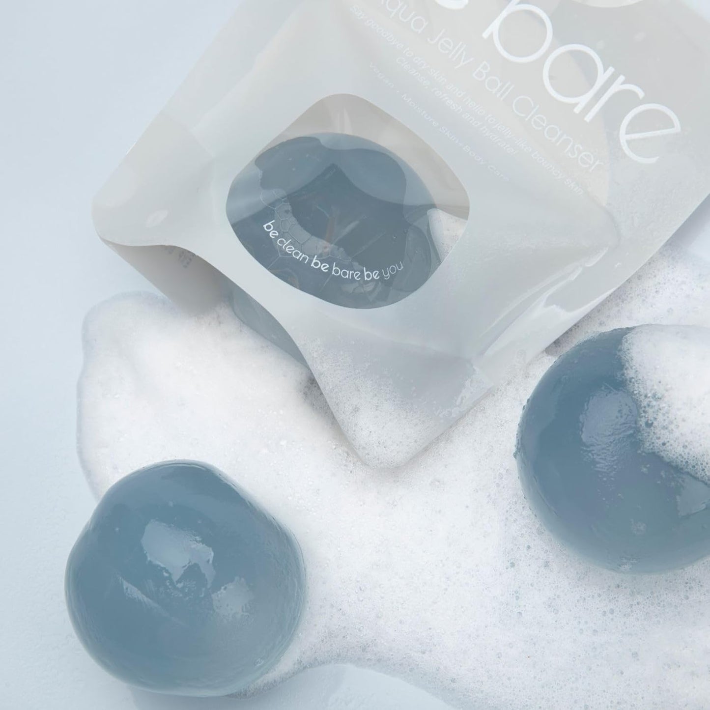 Be Bare Jelly Ball Cleanser, Daily Face Wash Korean Skin Care Cleanser Ball for Dry Skin with Squalane & Hyaluronic Acid for Skin Hydration and Moisturizing - Fresh Aqua (1.41Oz)