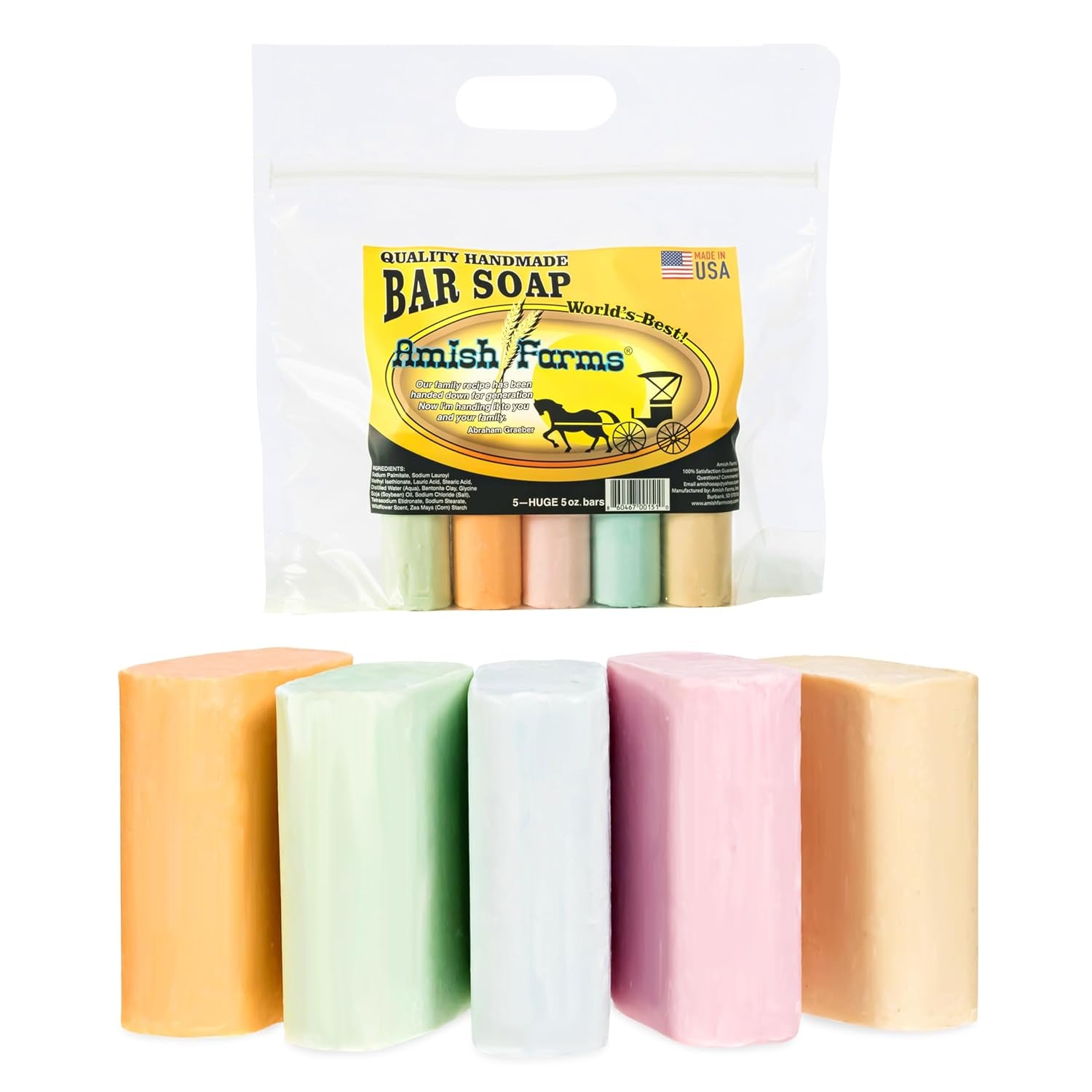 Soap Bar with All Natural Bentonite Clay | Made in USA, Vegan Moisturizing for Sensitive Skin | Women & Mens Face & Body Bath Soap for Shower | Clean Scent | 5 Ounce Each (5 Bars)