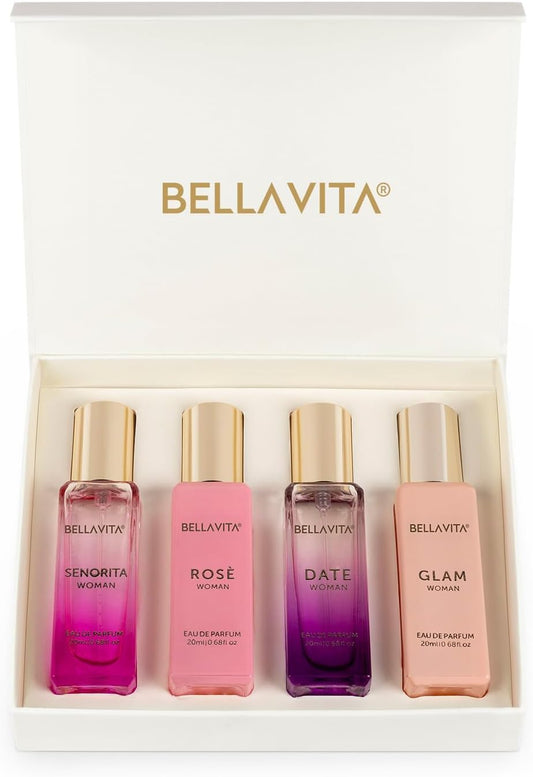 Luxury Women'S Perfume Gift Set (4X20Ml) | Notes of Floral, Sweet, Spicey Red Fruit, Vanilla & Musk | DATE, SENORITA, GLAM & ROSE | French Parfum Collection Gift Set