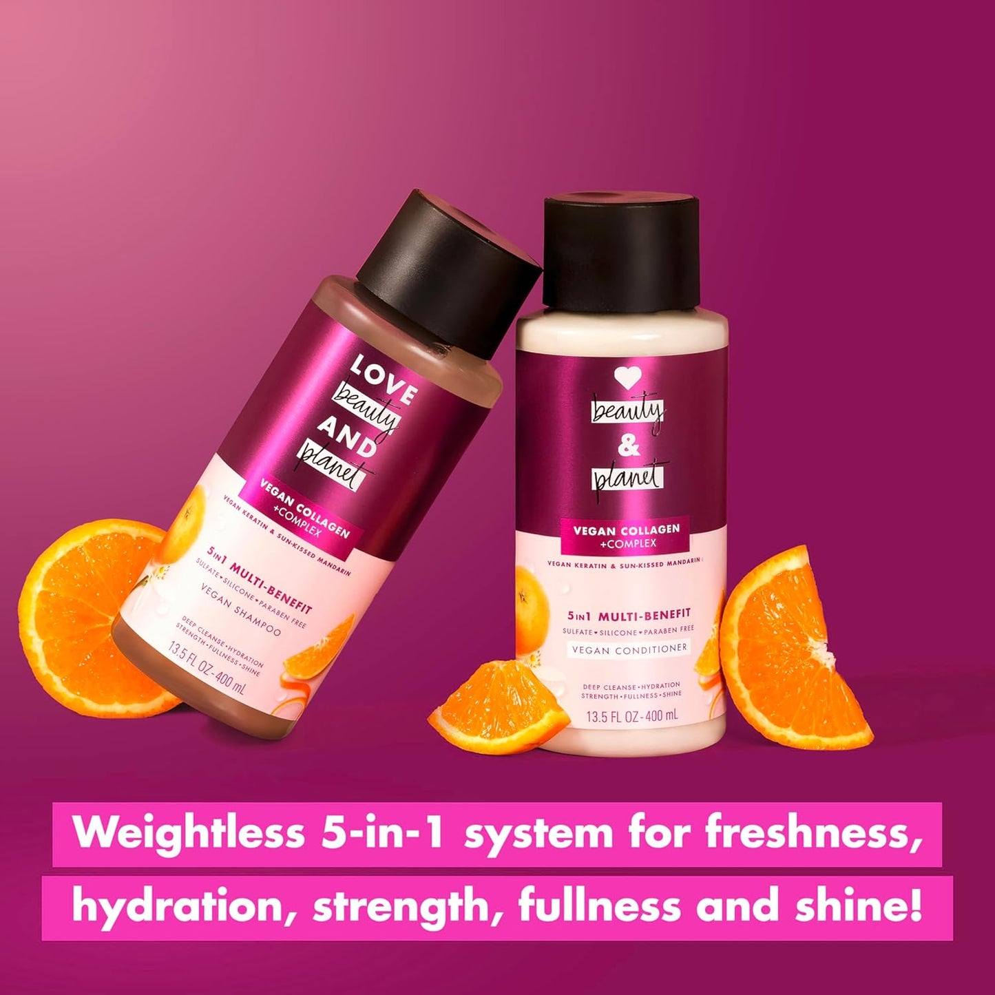 5-In-1 Multi-Benefit Shampoo Vegan Keratin Collagen & Sun-Kissed Mandarin for a Deep Cleanse, Hydration, Strength, Fullness & Shine, 13.5 Oz
