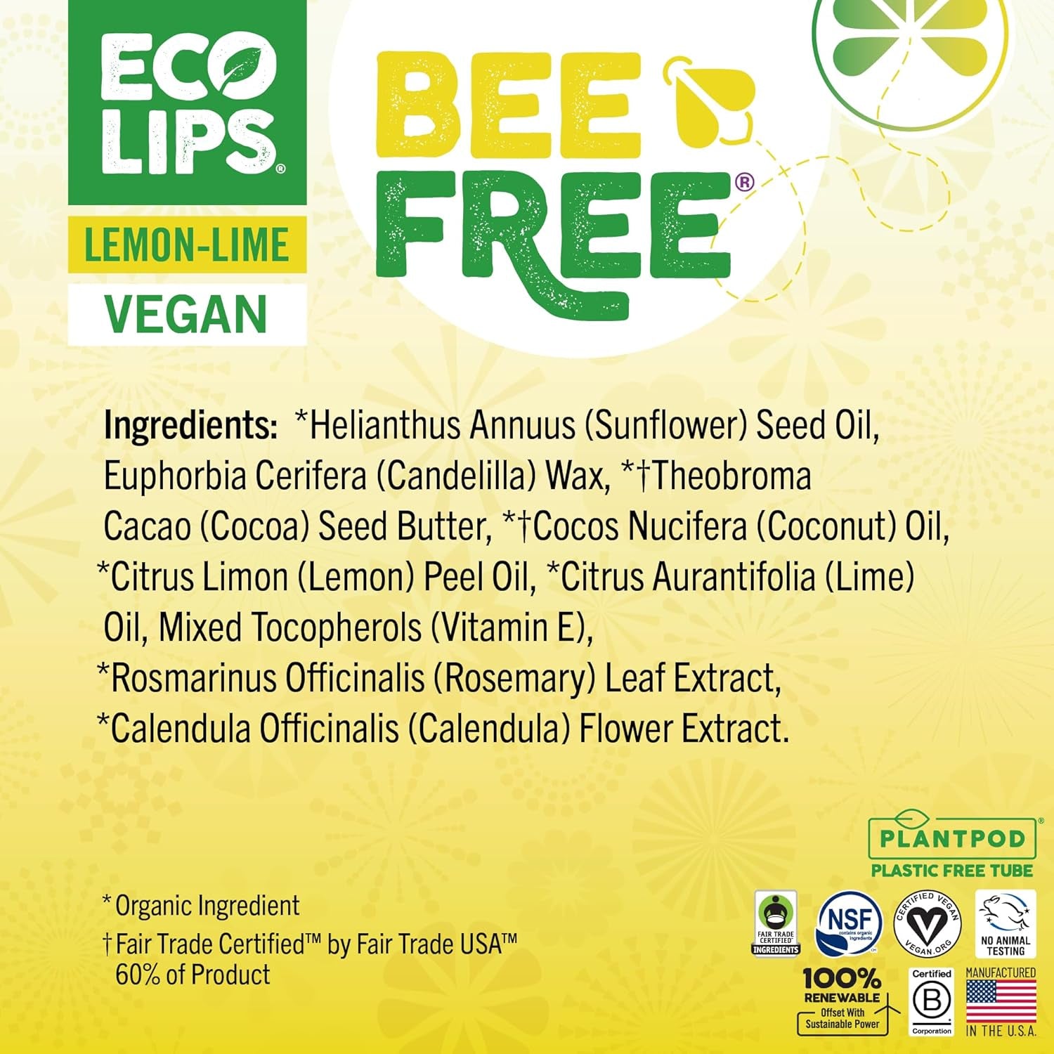 Bee Free Variety Pack Vegan Lip Balm | Candelilla Wax, Cocoa Butter & Coconut Oil Lip Care. Soothe & Moisturize Dry, Chapped Lips - 100% Plastic-Free Plant Pod Packaging - Made in USA