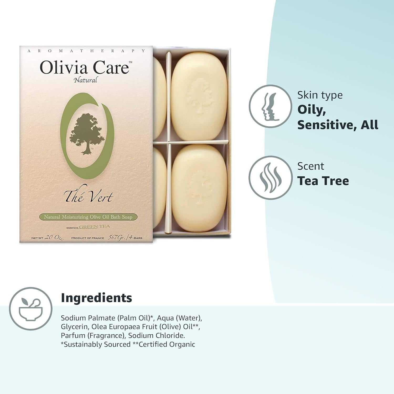 Bath & Body Bar Green Tea Soap 4 Pack Gift Box Organic, Vegan & Natural Contains Olive Oil Repairs, Hydrates, Moisturizes & Deep Cleans Good for Sensitive Dry Skin Made in USA 4 Bars(Pack of 1)